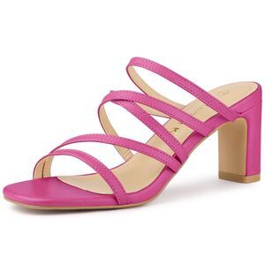 Slip-On Crisscross Strap Block Heels Sandals Hot Pink